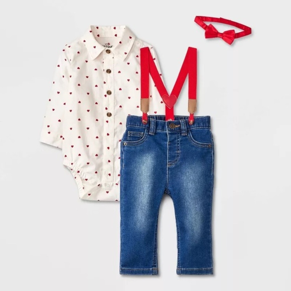 Heart Printed Suspender Top & Bottom Set - Cat & Jack nwt Blue